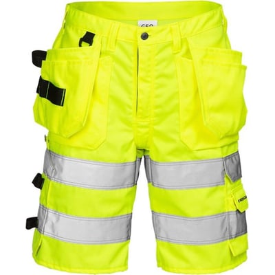 Fristads håndværkershorts 100977 i hi-vis gul med reflekser og flere CORDURA-forstærkede lommer.