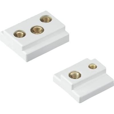 To Rittal RiLine 3-polede gevindankre til CB-komponentadaptere med M3/M4 gevindstørrelser i hvid plast.