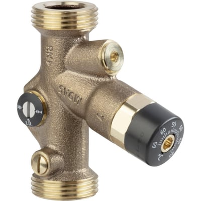 Viega Easytop termostatisk cirkulationsventil i siliciumbronze, DN 15 med 3/4-tommers gevind og sort temperaturindstilling.