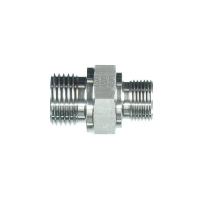 PH syrefast hydraulik-brystnippel med 1/2" og 1/4" udvendigt BSPP-gevind, set fra siden med sekskant i midten.
