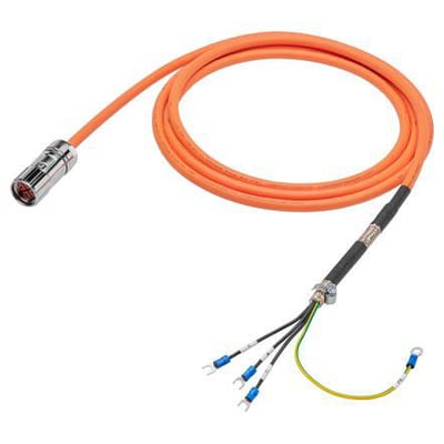 Siemens 15 meter langt power kabel med 4x 2.5 mm ledere og en lige stik på en ensfarvet baggrund.