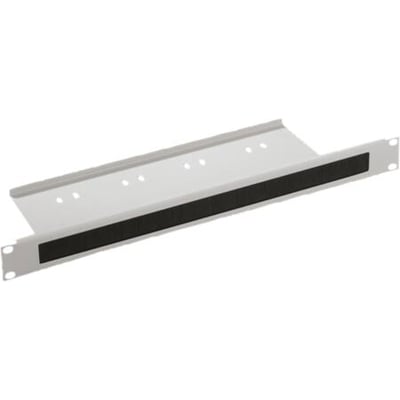 Lauritz Knudsen kabelafdækningsplade GNF PL i 1HE lysegrå med børster til serverrummet, lavet af galvaniseret stål.