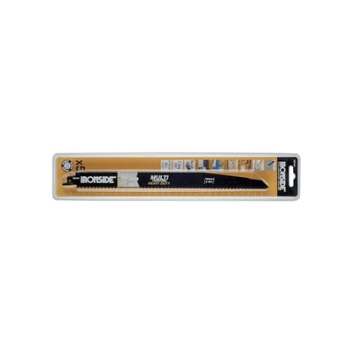 Ironside BIM-bajonetsavklinge med 5 TPI ligger vandret i transparent emballage med klingen synlig.