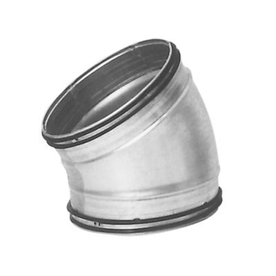 Detaljebillede af Lindab Safe BU 30° bøjning i 63 mm galvaniseret stål, med fokus på gummitætningslisterne ved enderne.