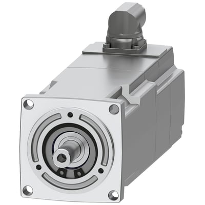 Siemens SIMOTICS S-1FK2 CT servomotor med M0=1,27 Nm og 0,4 kW, vist fra siden med cylinderformet aksel og drejelig M12 stik. Holderbremse og IP64 beskyttelse er indbygget.