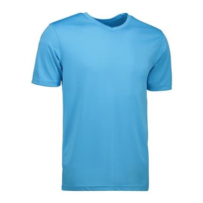 ID Identity T-shirt Yes i cyan med V-hals i størrelse 2XL, lavet af svedtransporterende materiale.
