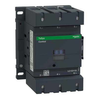 Schneider Electric TeSys D kontaktor, 3-polet med 115A strøm og 42V AC spole, monteret på en base.