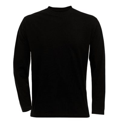 Kansas Acode langærmet T-shirt i sort bomuld, størrelse S, med rund strik og ribkant i halsen.