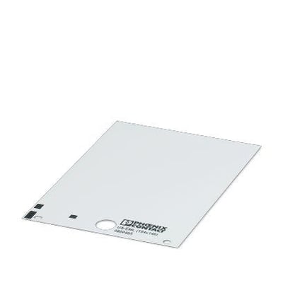 Phoenix Contact US-EML etiket i hvid, med mål på 104x140mm, logo og produktinformation trykt på.