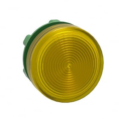 Schneider Electric Harmony XB5/ZB5 LED lampehoved i gul med riflet linse og 22mm diameter på hvid baggrund.