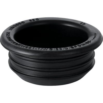 Geberit gummimanchet til VVS, 50 mm i diameter og sort PEH-materiale, vist med påskrift og tætningsribber.