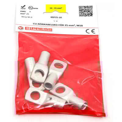 Elpress Rørkabelsko CU KRF25-10-CP i en pose med 5 stk. på hvid baggrund, mærket med specifikationer.