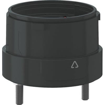 Schneider Electric XVU-lystårn Ø60 baseenhed med trekant-symbol, vist fra siden på mørkegrå baggrund.