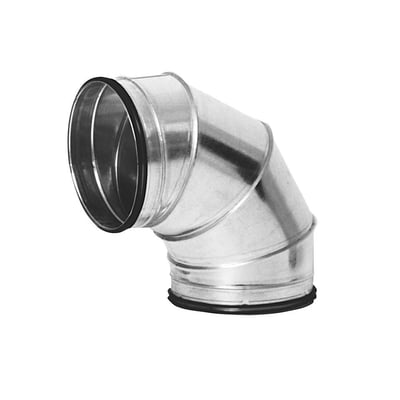 Lindab BFU 630 90° ventilationsbøjning fremstillet af 4 segmenter galvaniseret stål, isoleret med tætningsring.