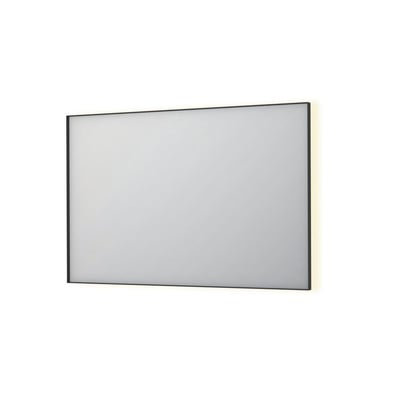 Sanibell INK SP32 rektangulært LED spejl, 120x80 cm, med en diskret matsort ramme og varmt baggrundslys.