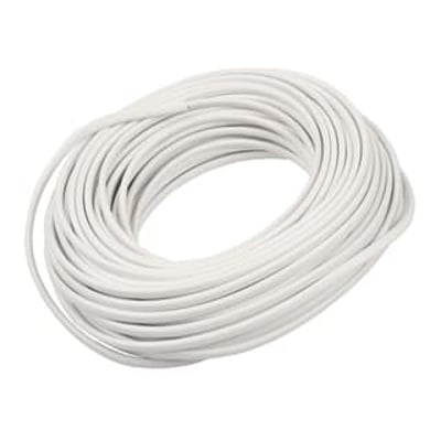 Hvid rund H03VV-F ledning på 25 meter med 2x0,75mm² tværsnit, fremstillet af fleksibel plast uden jordforbindelse.