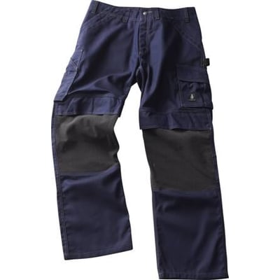 Mascot Lerida marine arbejdsbukser med mørkeblå og grå paneler, praktiske lommer og tonålssømme.