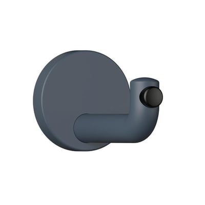 HEWI enkeltkrog med dørbuffer fra serie 477 i grå, mat polyamid, set skråt forfra med sort buffer.