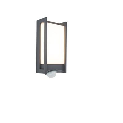 QUBO væglampe i mørkegrå med integreret PIR bevægelsessensor, 800 lumen og 3000 kelvin.