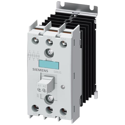 Siemens 3RF2 solid-state kontaktor, 3-faset, 10A, 48-600V, med køleplade og skrueklemmer til nem installation.