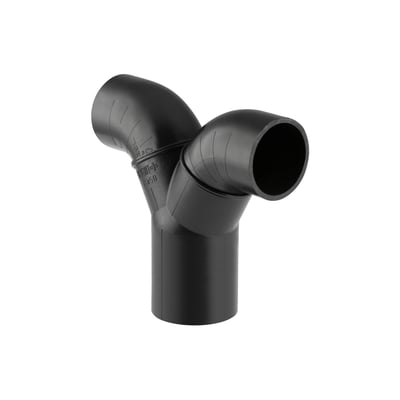 Geberit buksegrenrør PEH 56x50 mm til afløbsinstallationer. Fremstillet i sort PEH-plast med tydelig markering af dimensioner og Geberit logo.