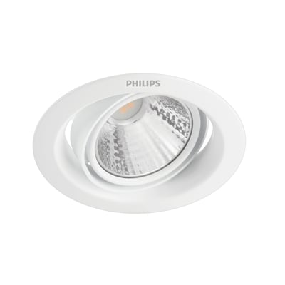 Hvid Philips Lighting Pomeron DIM 070 indbygningsspot med indvendig reflektor, set skråt forfra.