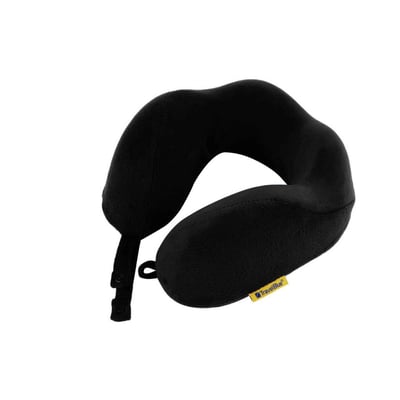 Travel Blue Tranquility Pillow i sort, bredere pasform, ergonomisk rejsepude i blødt materiale.