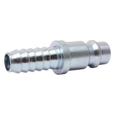 Koblingsnippel med 5/16" slangestuds i overfladebehandlet maskinstål, designet til trykluftkoblinger.