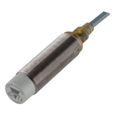Carlo Gavazzi induktivaftaster M18 med langt gevindhus og kabel, model ICB18L50N20NC, NPN NC og 20 mm detekteringsafstand.
