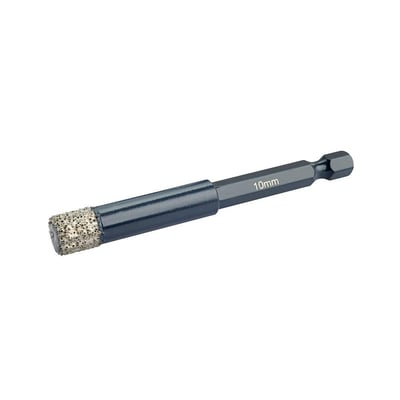 Ironside diamantflisebor på 10 mm til tørboring, med ru borekrone og sekskantet skaft.