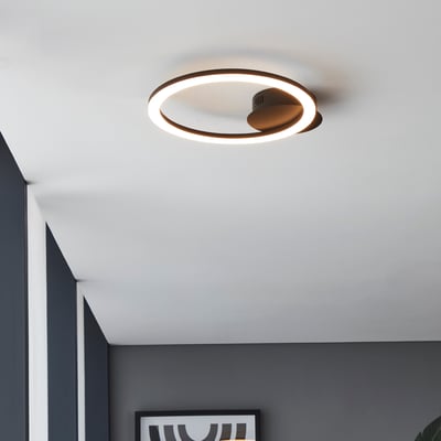 EGLO Parrapos-Z sort loftlampe med en cirkulær lysring og centreret base monteret i et moderne rum.