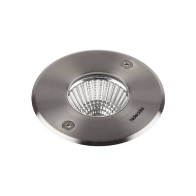 Hide-a-lite Spot UP multi 7 udendørs LED-spot med rund, sølvfarvet front, synlig reflektor og to skruer.