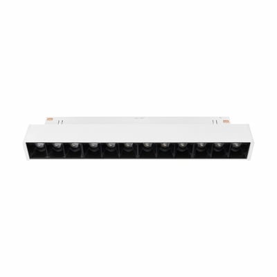 SpectrumLED SHIFT Smart-Grid S skinnearmatur i hvid med sort optik, 12 W og justerbar CCT-lysfarve.