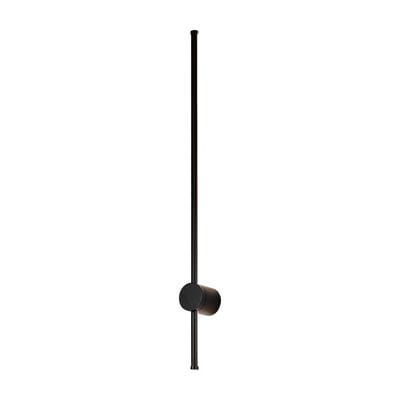 V-TAC LED væglampe 12W i sort aluminium, visuelt minimalistisk med en lodret lysstribe og cirkulær base.