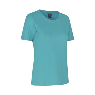 ID Identity T-shirt Pro til damer i støvet aqua, størrelse L, vist fra siden med en let figursyet pasform.
