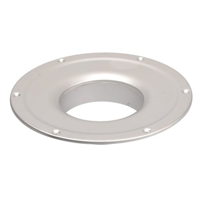 Blücher flange til smøremembran i rustfrit stål AISI304/EN1.4301, rund med centralt hul og små fastgørelseshuller.