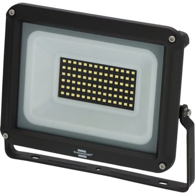 Fronten af Brennenstuhl 50W LED projektør med synlige lysdioder og mærkelogo, klar til installation.