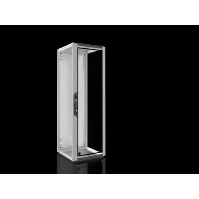 Rittal VX IT tomt serverskab 600x1800x600 mm med glasfrontdør og solid bagdør isoleret mod sort baggrund.
