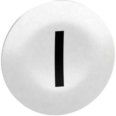 Schneider Electric ZBA7131 mærkningskapsel med et stort sort 'I' symbol på en hvid baggrund.