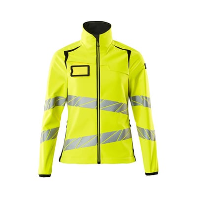 Mascot Hi-Vis softshell jakke i gul og sort, str. 3XL, med reflekser og ID-kortholder.