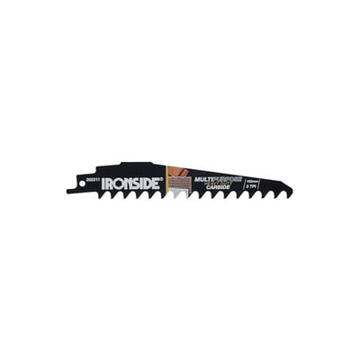 Ironside MULTI-bajonetsavklinge med karbidtænder, 152 mm og 3 TPI, vist fra siden med sort klinge.