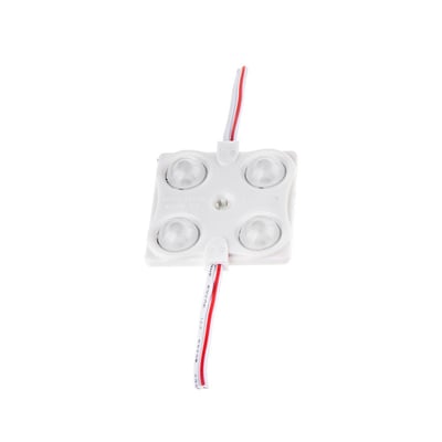 V-TAC rød 2835 LED strip modul med 4 lyskilder og tilslutningskabler i hvid plast.