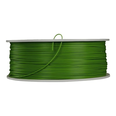 En spole med 1 kg grønt PLA 3D printer filament fra Verbatim med 1.75mm diameter, præsenteret på en neutral baggrund.
