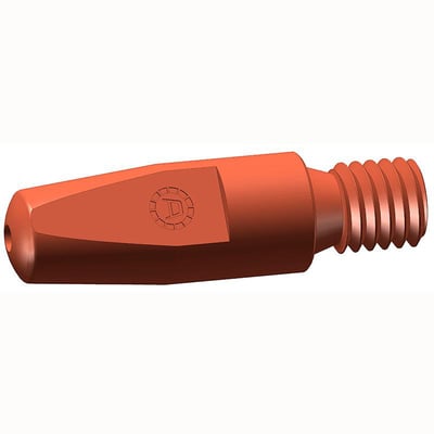 Orange Dinse kontaktdyse DIX 3-2-1,2 M8 CRZ med mærkelogo og gevind på hvid baggrund.