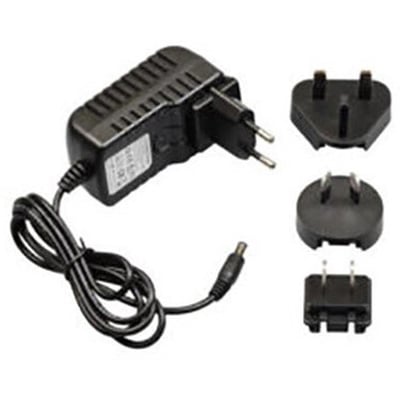 CleanAIR AerGO multi-plug batterilader til motorbælte med europæisk stik og tre udskiftelige adaptere.