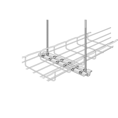 Legrand Profilskinne Procsn 400-RS vist med vertikal ophæng af gitterbakke.