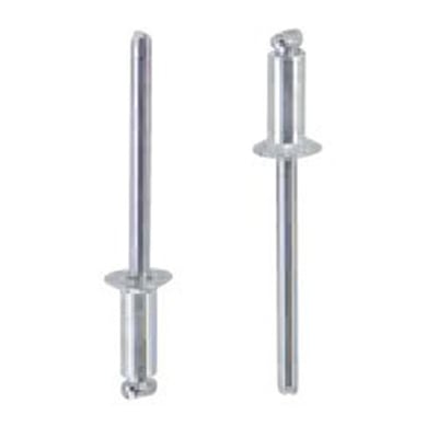 Masterfix 4,0x14mm undersænket blindnitte i aluminium/stål med Multigrip funktion, vist fra to vinkler på hvid baggrund.