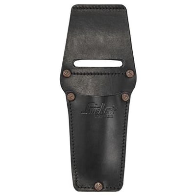 Snickers Workwear universalkniv etui i sort læder, vist forfra med åben top til opbevaring af kniv.