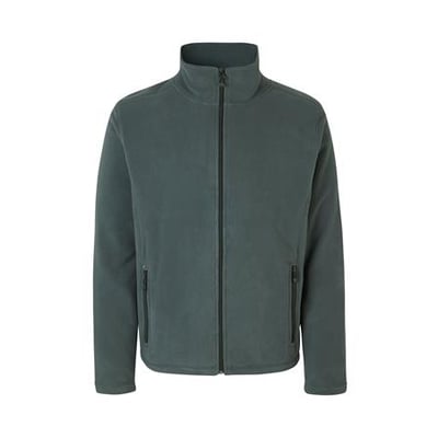 ID Identity fleececardigan i mørkegrå polyester med fuld YKK-lynlås foran og lynlåslommer på siden.