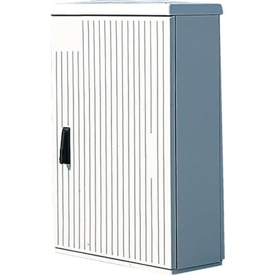 Fibox gadeskab STC 785-1125 uden sokkel, hvidt kabinet med vertikale riller og sort håndtag på fronten.